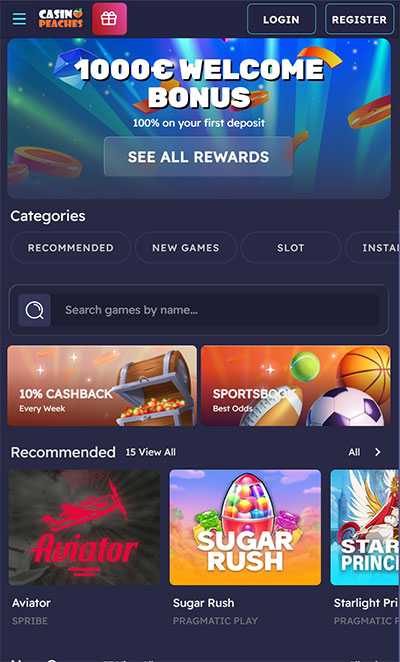 la version mobile peaches casino 