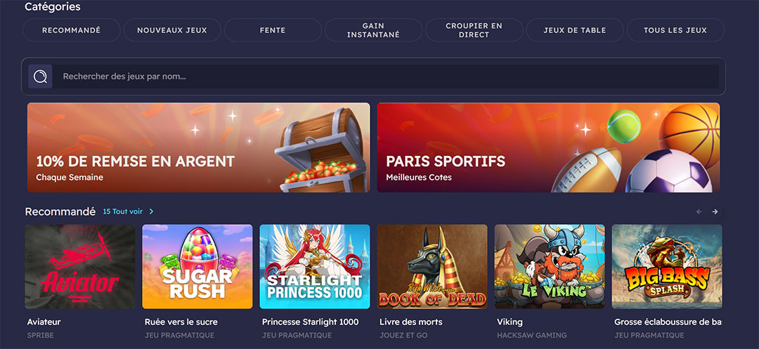 page d'accueil du casino Peaches