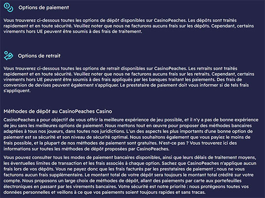 options retraits et depots peaches casino